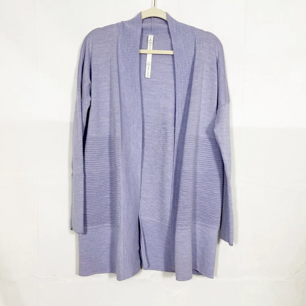 Lululemon Sit In Lotus Wrap II Heathered Lavender Dusk Merino Wool Cardigan